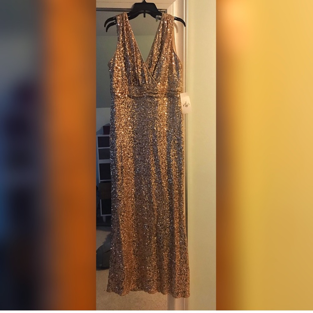 BELLE BADGLEY MISCHKA Blush Rose Sequin Gown Dress - Picture 2 of 8